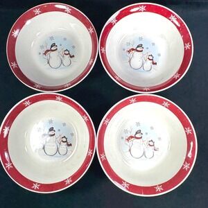 Lot of 4 Royal Seasons Stoneware Round Cereal Bowls 2 Snowmen & Snowflake Design